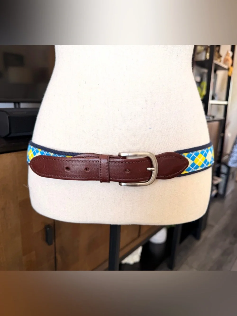 The Belted Cow Co. Leather-Trim Navy Fabric Belt